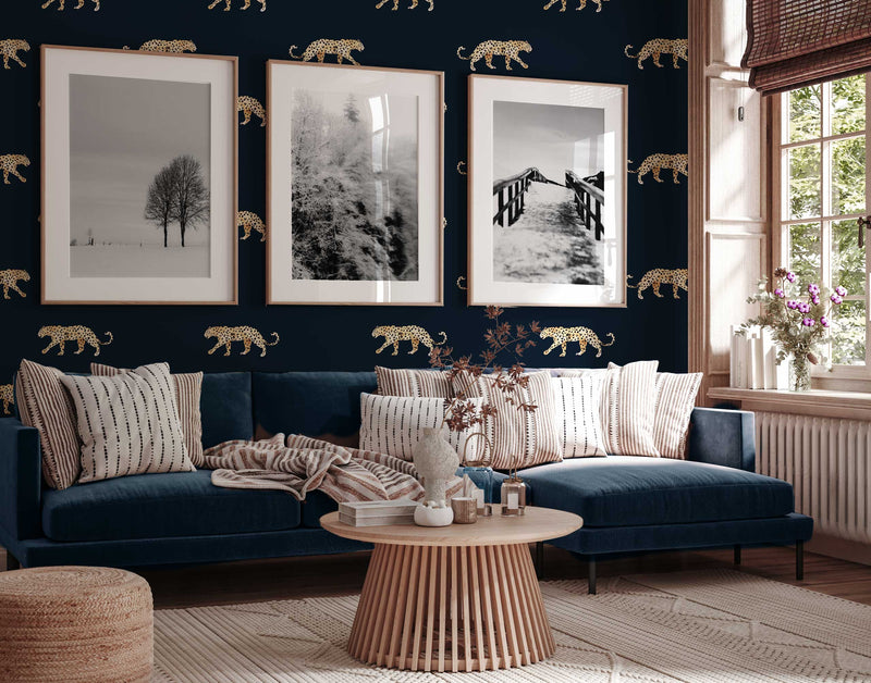 Leopard Wallpaper - LEOPARD - navy blue