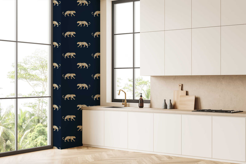 Leopard Wallpaper - LEOPARD - navy blue