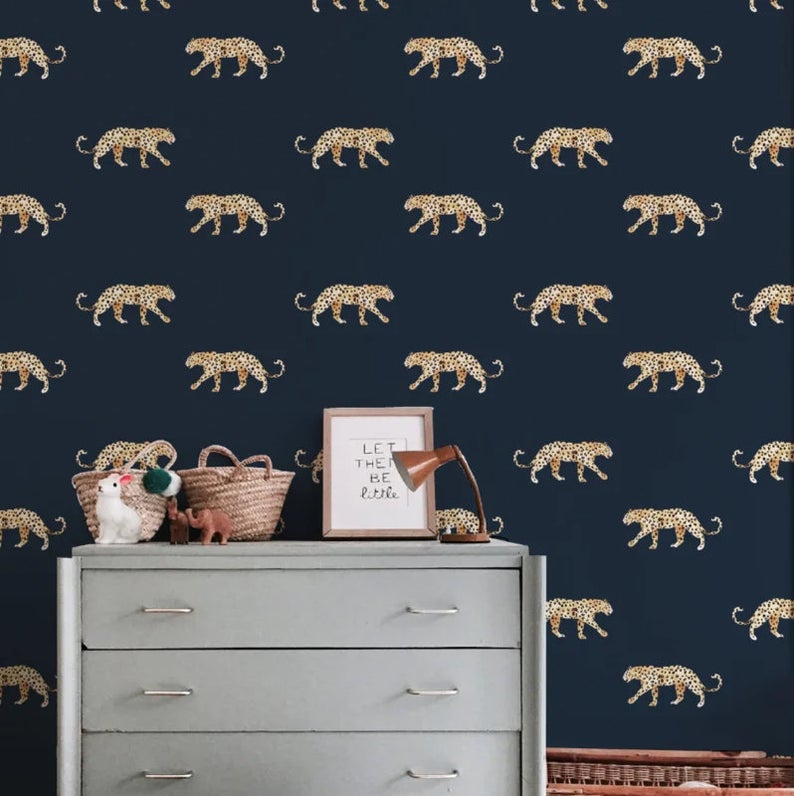 Leopard Wallpaper - LEOPARD - navy blue