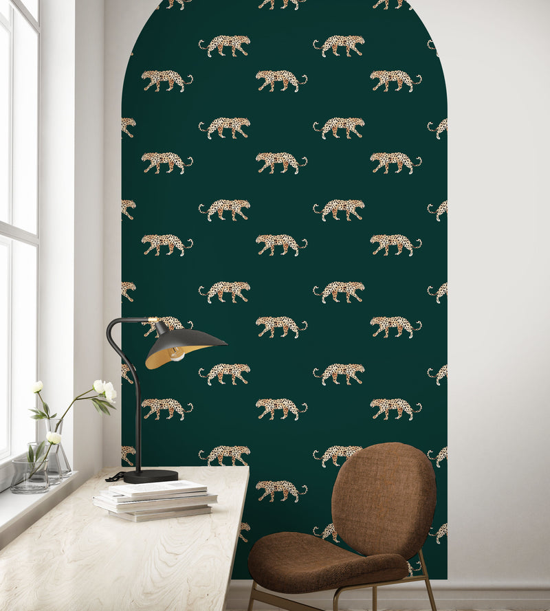 Zelfklevende behang boog sticker - Leopard green