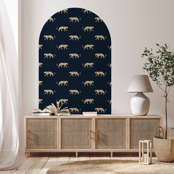Peel and stick Arch Wallpaper Decal - Leopard Navy blue