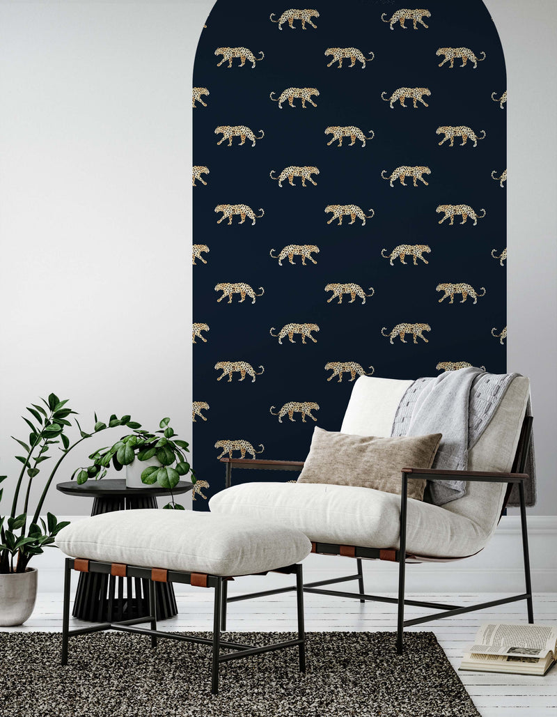 Zelfklevende behang boog sticker - Leopard Navy blue