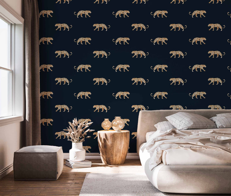 Leopard Wallpaper - LEOPARD - navy blue