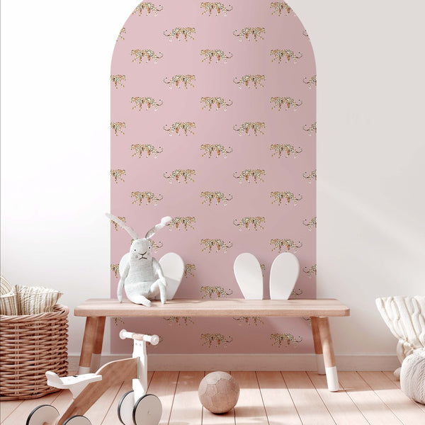 Peel and stick Arch Wallpaper Decal - Leopard Pink