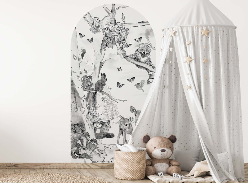 Peel and stick Arch Wallpaper Decal - Magical Forest Black/White