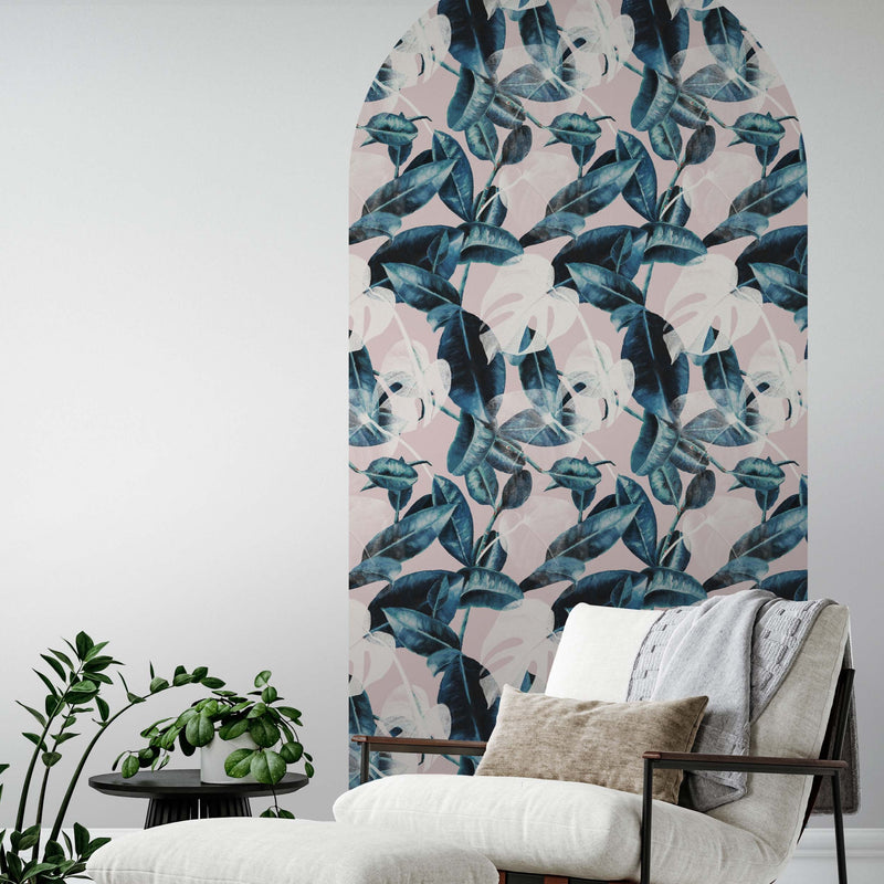 Peel and stick Arch Wallpaper Decal - Pink Leaves