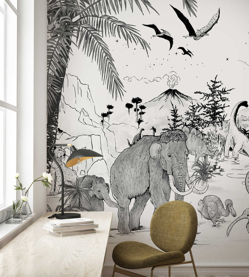 Dinosaur Wallpaper - PREHISTORIC black/white