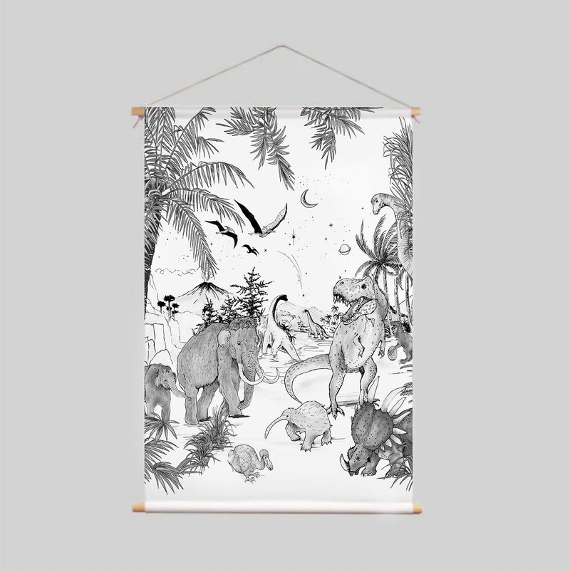 Textielposter - PREHISTORISCH - zwart/wit