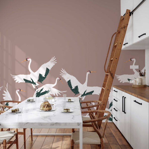 Bird Wallpaper - STORK dark blush