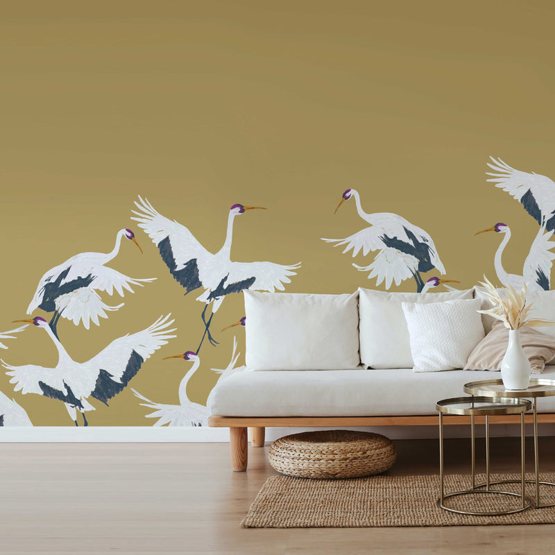 Papier Peint Oiseaux - CIGOGNE or