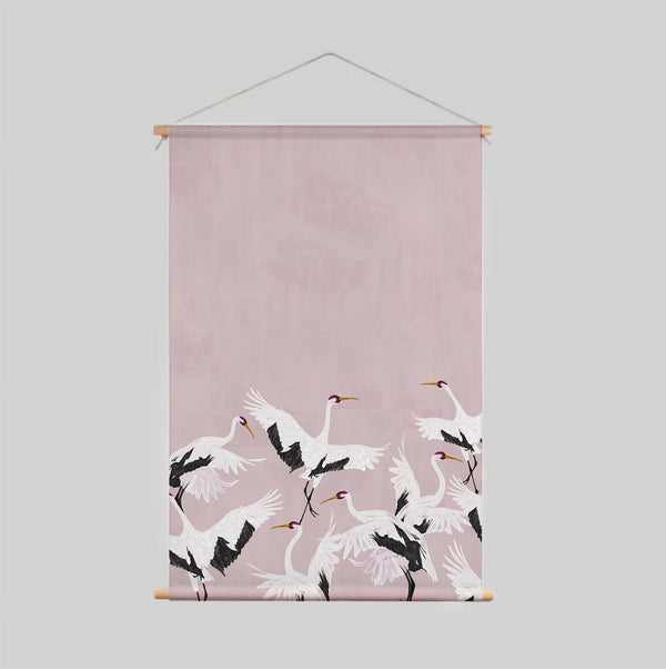 Affiche textile - CIGOGNE - ROSE