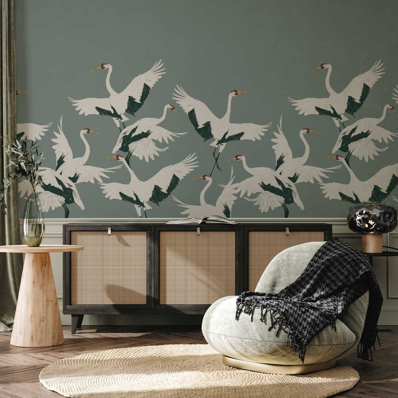 Vogel Behang - Wandgrote afbeelding - STORK Teal