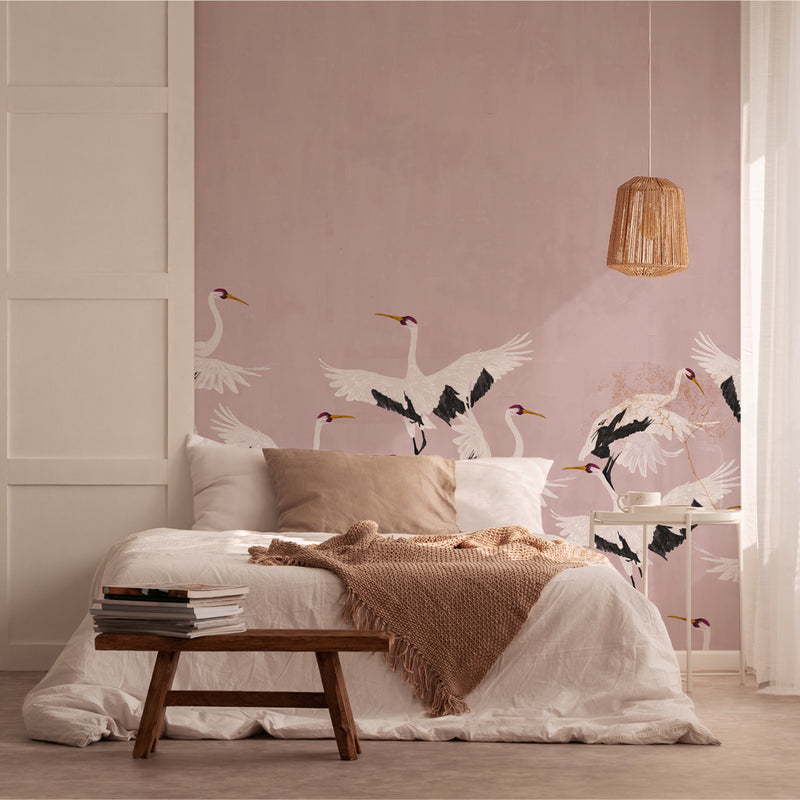 Papel pintado de pájaros - cigüeña rosa