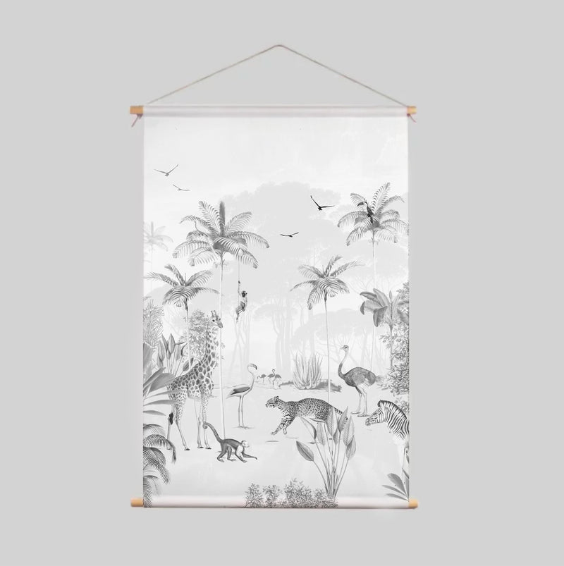 Textielposter - Wildlife's speelplaats - zwart/wit