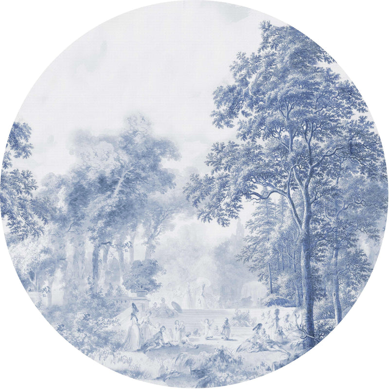 Sticker mural rond - Jardin Romantique Bleu