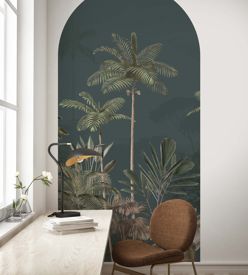 Peel and stick Arch Wallpaper Decal - tropical wilderness dark