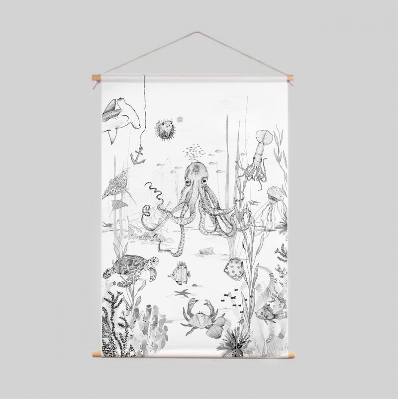 Textielposter - ONDERWATER WONDEREN - zwart/wit