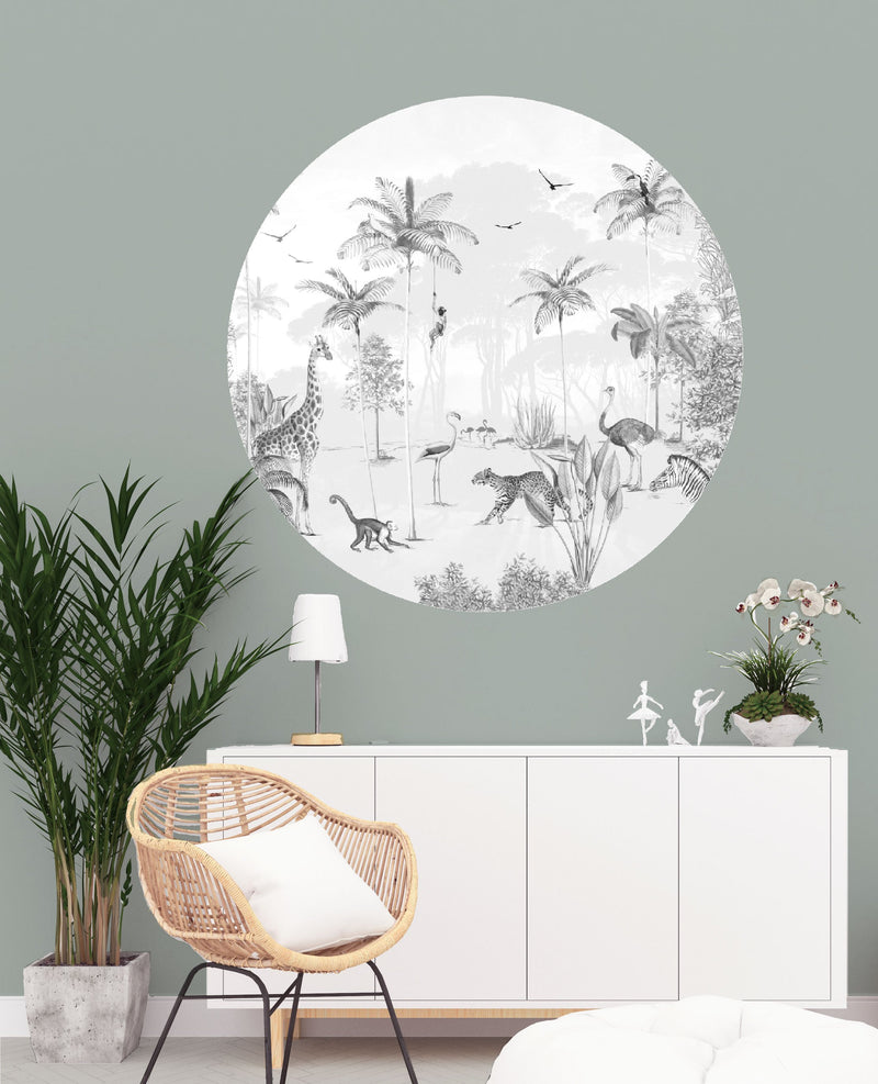 Round wall sticker - Wildlife's Playground - black/white