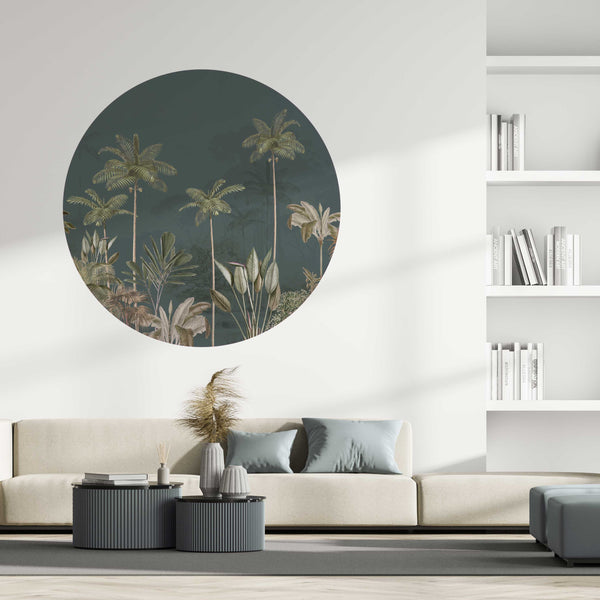 Sticker mural rond TROPICAL WILDERNESS foncé