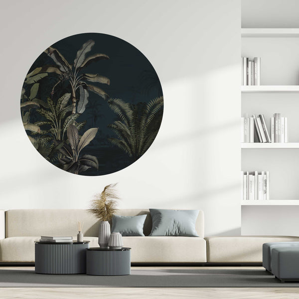 Sticker mural rond - Dreamy Jungle Dark