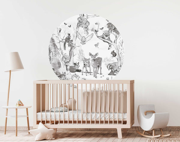 Round wall sticker - Magical Forest black/white