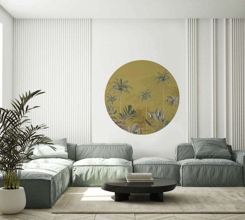 Sticker mural rond - Tropical Wilderness - ocre