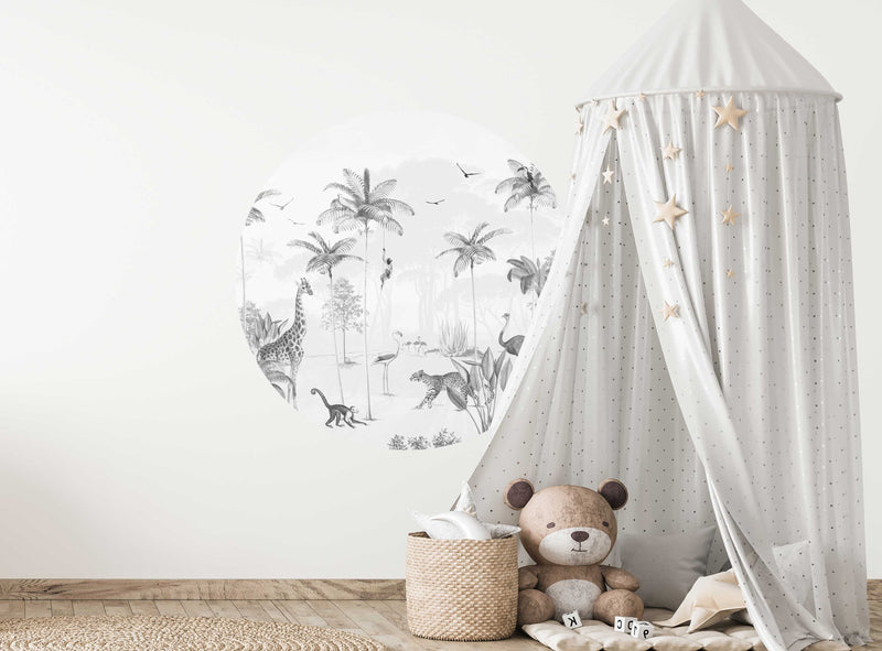 Round wall sticker - Wildlife's Playground - black/white