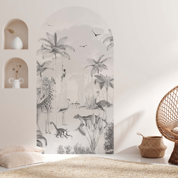 Peel and stick Arch Wallpaper Decal - Wildlife's Playground zwart/wit
