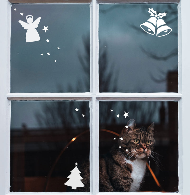 Kerstraamsticker set - Bellen, Engel & Boom